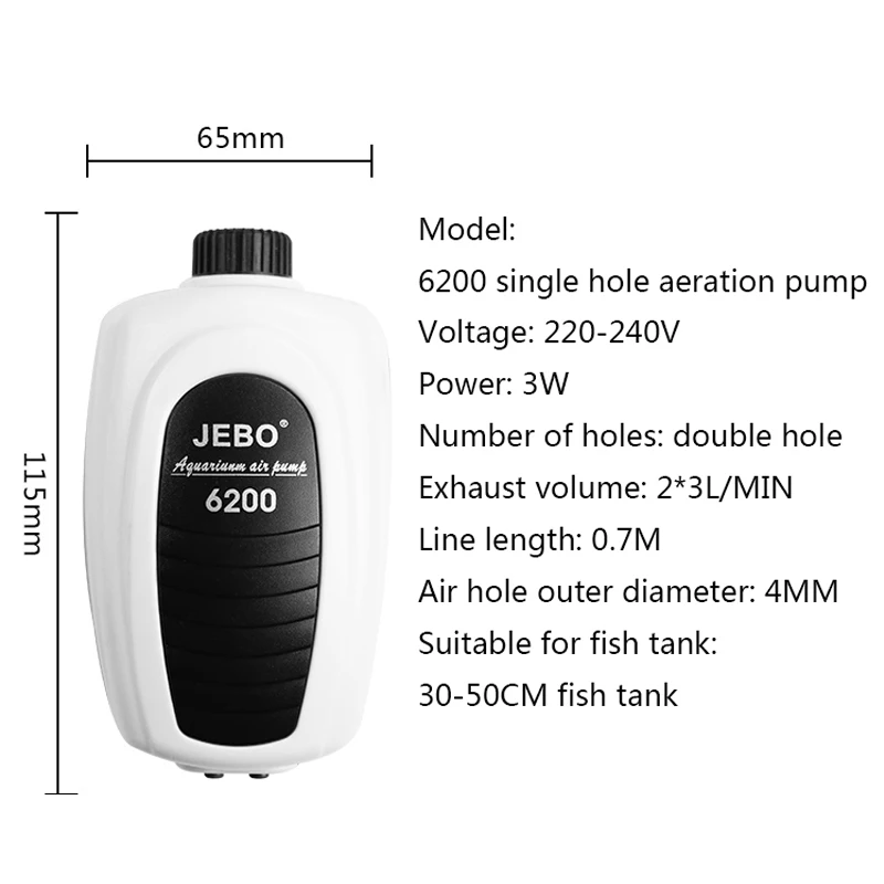 JEBO Ultra Silent Aquarium Air Pump Air Compressor Oxygen Airpump Single& Double Outlet 220-240V Adjustable Air Volume Fish