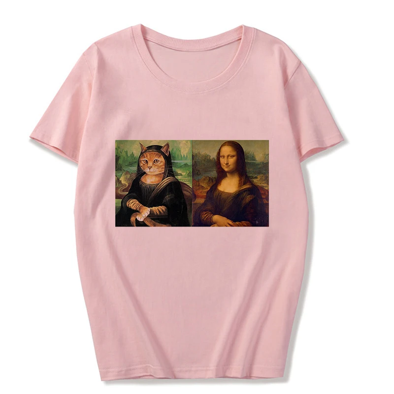 3458-Pink Летняя Новинка Mona Lisa And Van Gogh Забавный принт Повседневная индивидуальная эстетика уличная одежда спортивный костюм розовый Vogue Женская футболка - Цвет: 3458-Pink