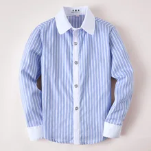 Детская Хлопковая блуза с длинными рукавами; рубашка в синюю полоску для мальчиков и девочек; рубашки для начальной школы; Изысканная одежда для подростков
