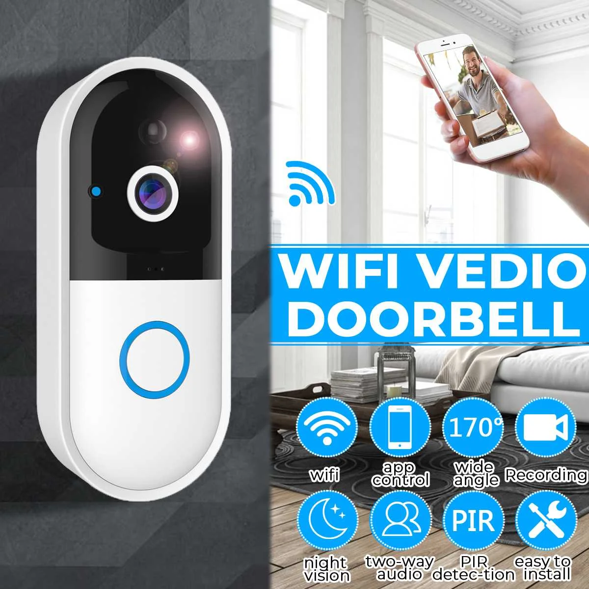 

Wifi Doorbell Camera Smart Video Intercom Door Bell Video Call For Apartments IR Alarm Wireless Color Lens Security Camera