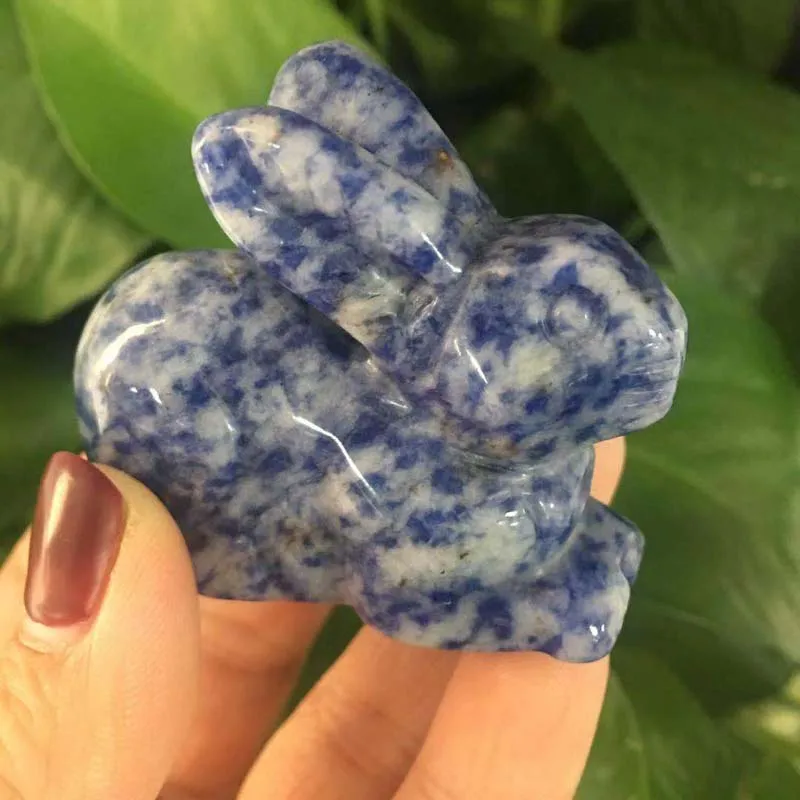 2 дюйма Кролик Форма содалит камни целебные Кристаллы Камень «reiki» кулон фигурка для домашнего стола украшения подарок XY