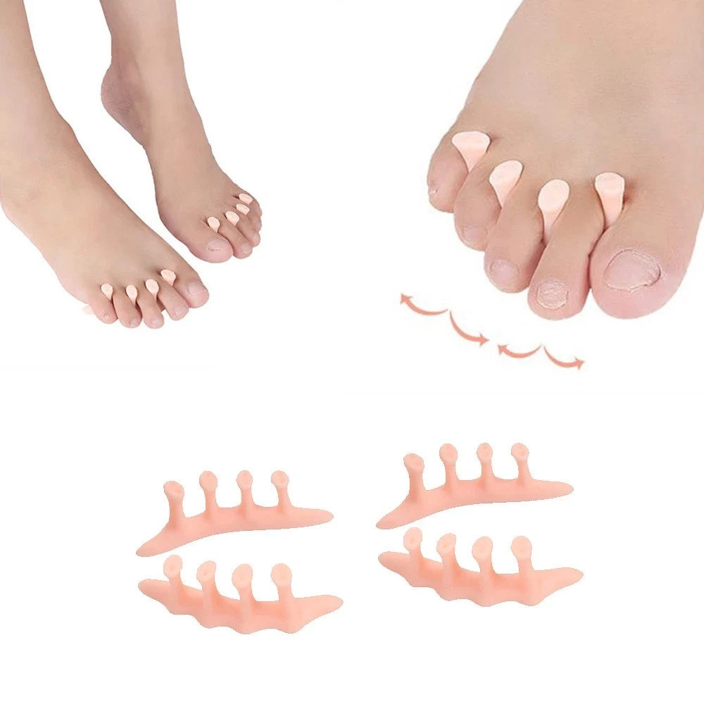 4pcs = 2pairs Silicone Gel Hallux Valgus Hammer Toe Corrector Separator Straightener Insole Foot Fingers Protector Pedicure Tools toe separators toe corrector toe spreader finger toe separator toe protectors