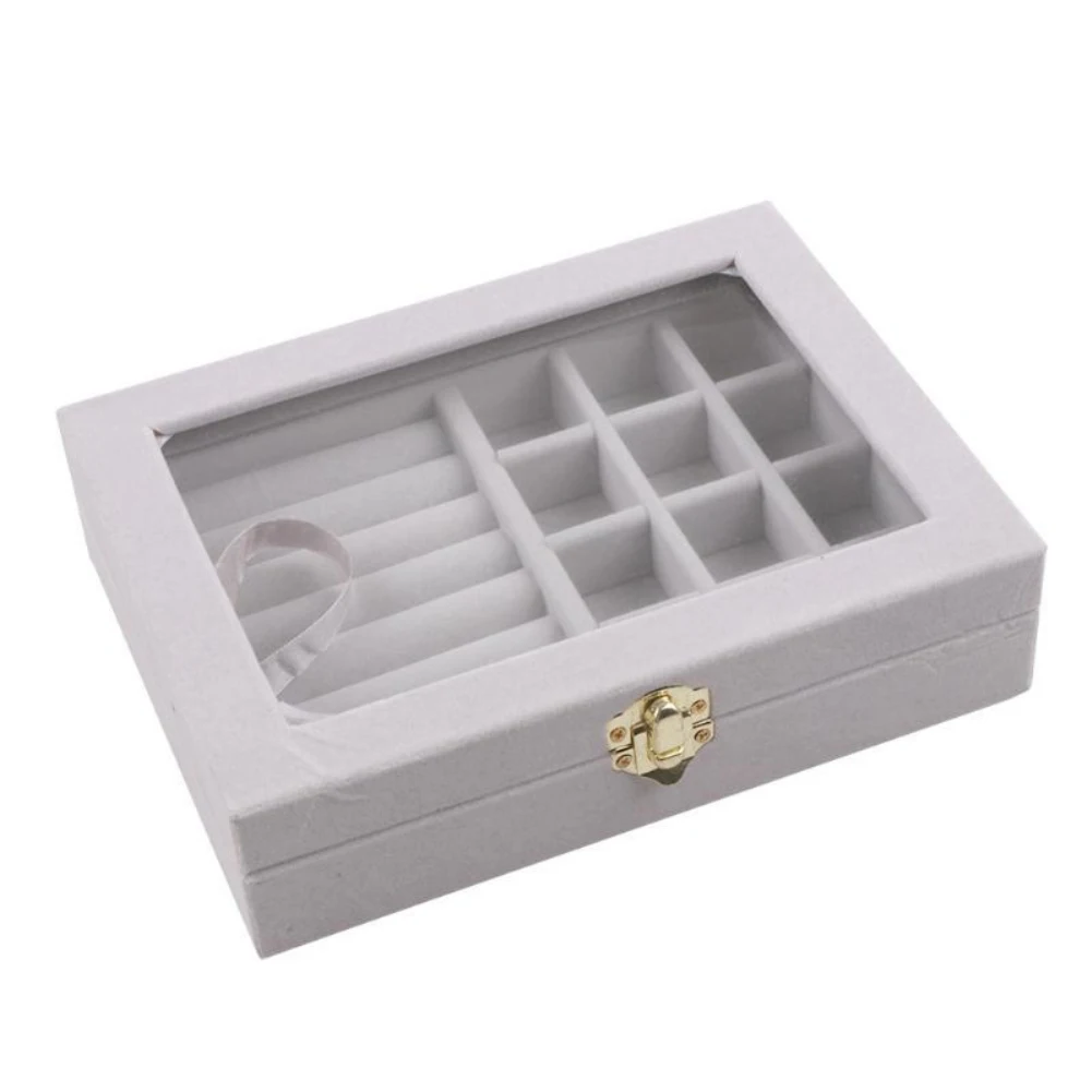 Velvet Jewelry Ring Earring Insert Display Cufflinks Organizer Box Wooden Flat Stackable Tray Holder Storage Showcase for Rings/
