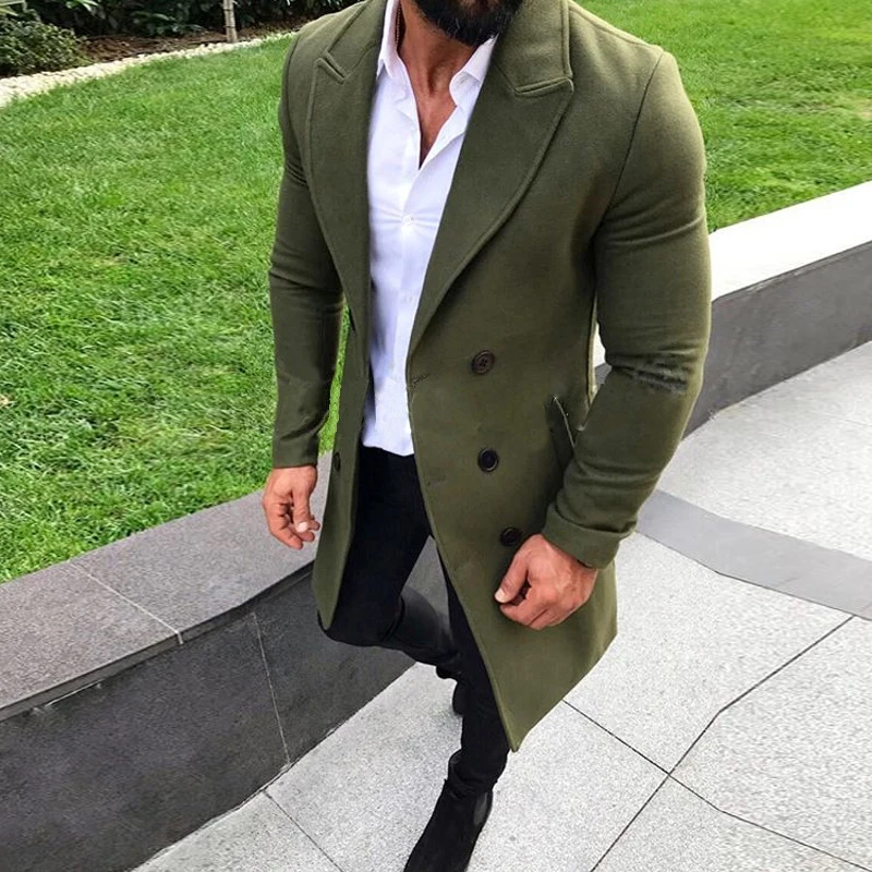 Men Winter Wool Coat Fashion Winter Warm Solid Color Long Trench Jacket Male Single Breasted Business Casual Overcoat Parka