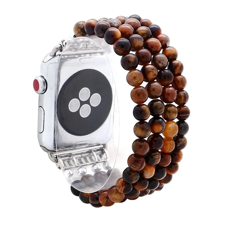 LuReen натурального камня бирюзы Эластичная лента для наручных часов Apple Watch серии 1/2/3, 42 мм, 38 мм, версия браслет ремешок для наручных часов iwatch, 4/5 40 мм 44 мм - Цвет ремешка: Tiger Eye