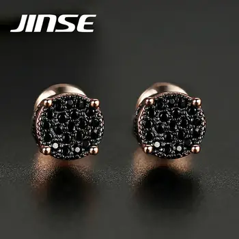

JINSE 9mm Round Circle Stud Earrings Full Cubic Zirconia Earrings For Men Women Gold Color Charm Hip Hop Jewelry Gift