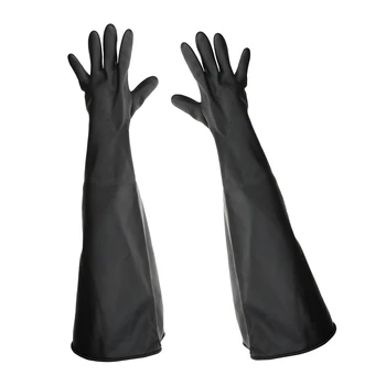 

1 Pair 60cm Industrial Anti Acid Alkali Rubber Gloves Black