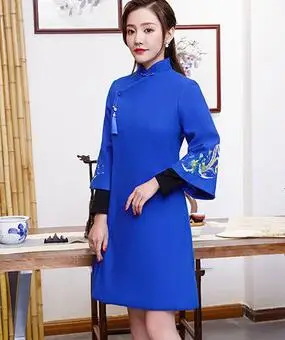 Fragrant Taste Cheongsam Chinese clothing improved Robe Winter Qipao women wool cotton overcoat Asian girls Embroidery Clothing