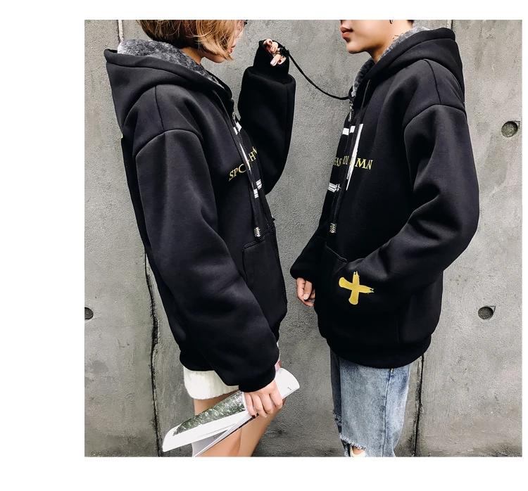 Winter New Style Hooded Brushed And Thick Couples Hoodie Fashion And Personality Loose-Fit Printed Casual Men And Women Coat