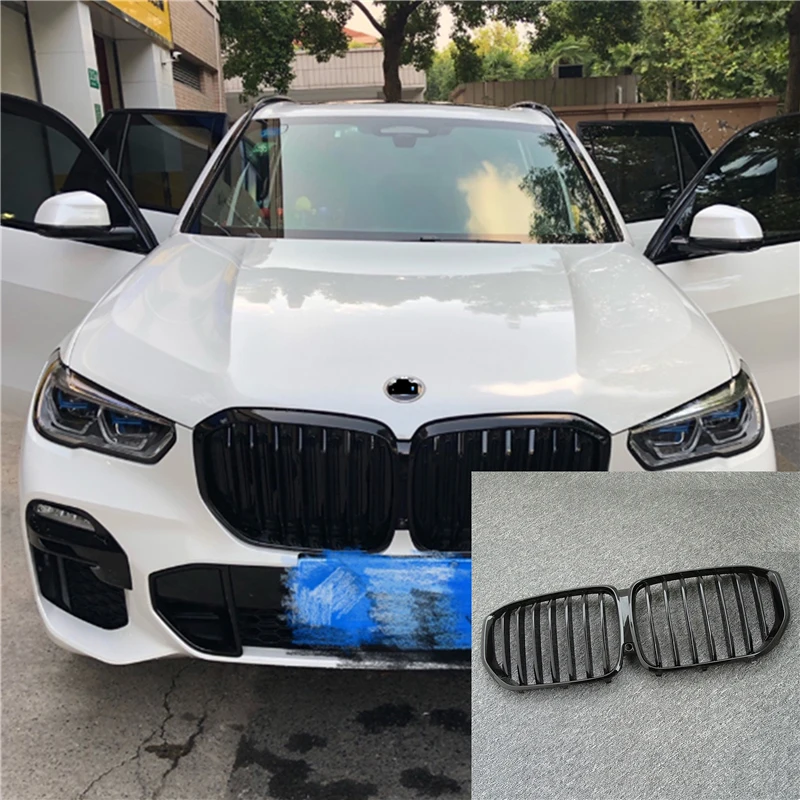 1Pair Gloss/Matte Black Front Kidney Grille for BMW New X5/G05 2020 Grille Car Style Refit Bumper Slat Double Line Racing Grills