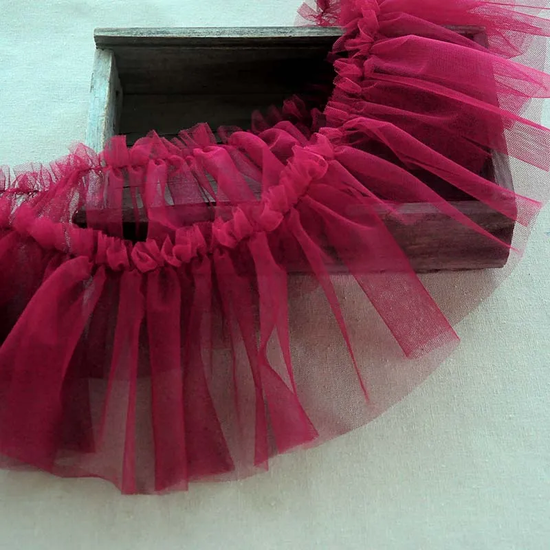 4meters/lot 15cm Pleated Lace and Ribbon Wine Red Ruffled Fabric Tulle Doll Baby Dress Accessory X772 | Дом и сад