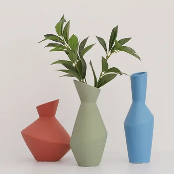 

18cm Nordic Ceramic Flower Vase Ornaments Simple Desktop Art Crafts Flower Pot Office Home Living Room Decoration Wedding Gifts