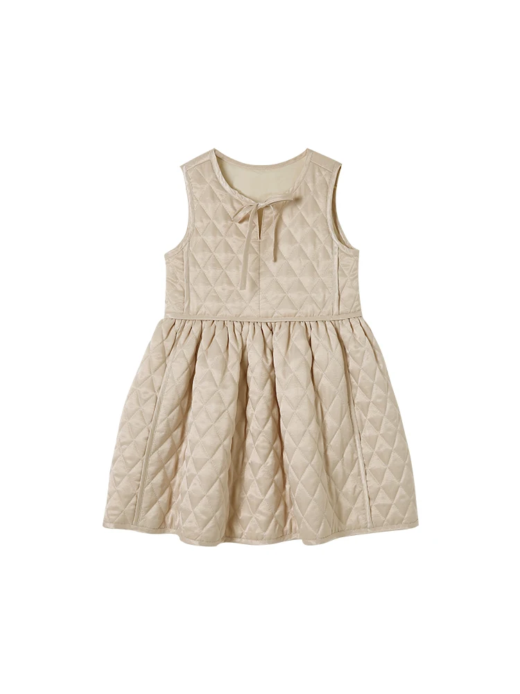Детское бежевое платье без рукавов на осень-зиму, платье для маленьких девочек, теплое стеганое платье - Цвет: Beige