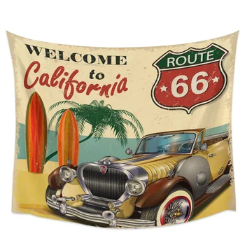 

Retro Car Seaside Beach Poster California Tapestry Wall Hanging Yoga Mat Living Room Bedroom Wall Decoration