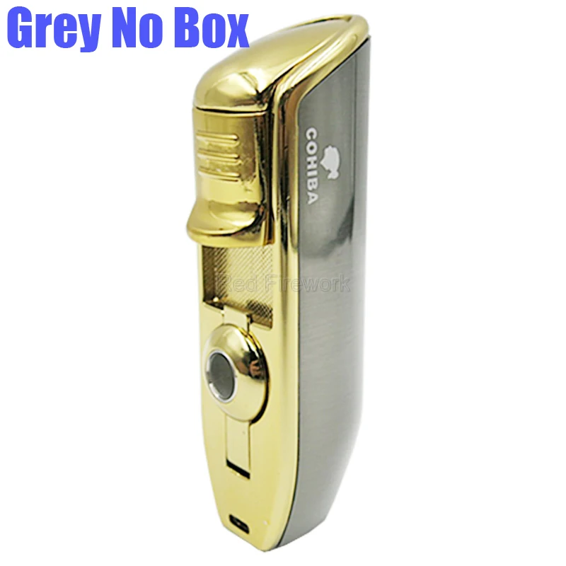 Grey No Box COHIBA гаджет змея рот форма металла ветрозащитный 3 фонарь струи пламени прикуривателя W/Встроенный сигары удар W/Подарочная коробка - Цвет: Grey No Box