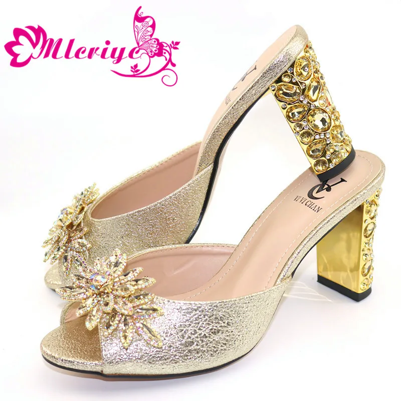 

Gold Color Newest Arrival African Shoes Without Bag Matching Set Nigerian Summer Wedding High Heels Sandals Shoes