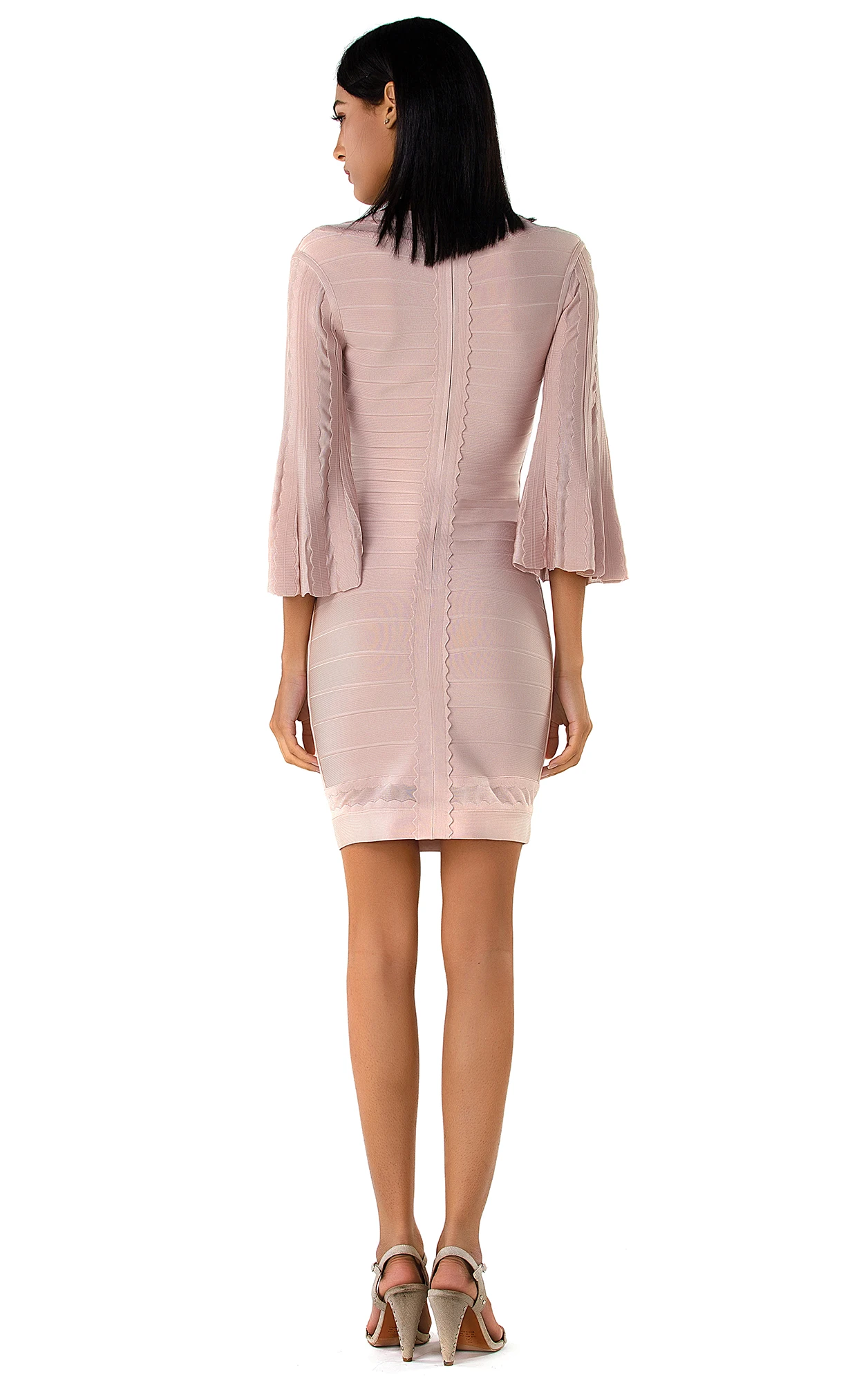 High Quality Elegant Women black pink grey v neck long sleeve Bandage Vestido Celebrity Party dress wholesale