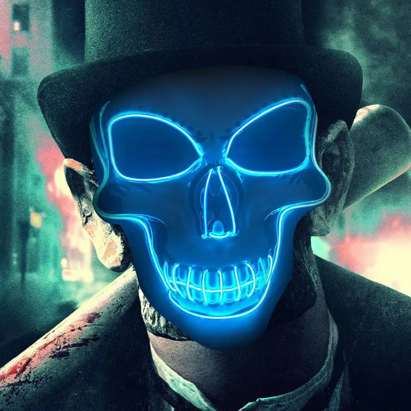 

2019 New Halloween Party Skeleton LED Light Up Mask EL-Wire Scary Mask Cosplay Costume Masks Glow In The Dark Masquerade Masks