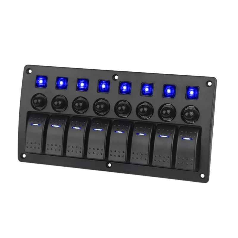 

8 Gang Switch Panel Car Styling Waterproof 12V Car Auto Boat Marine Red Led Rocker Switch Panel Circuit Breakers with Fuse Blue
