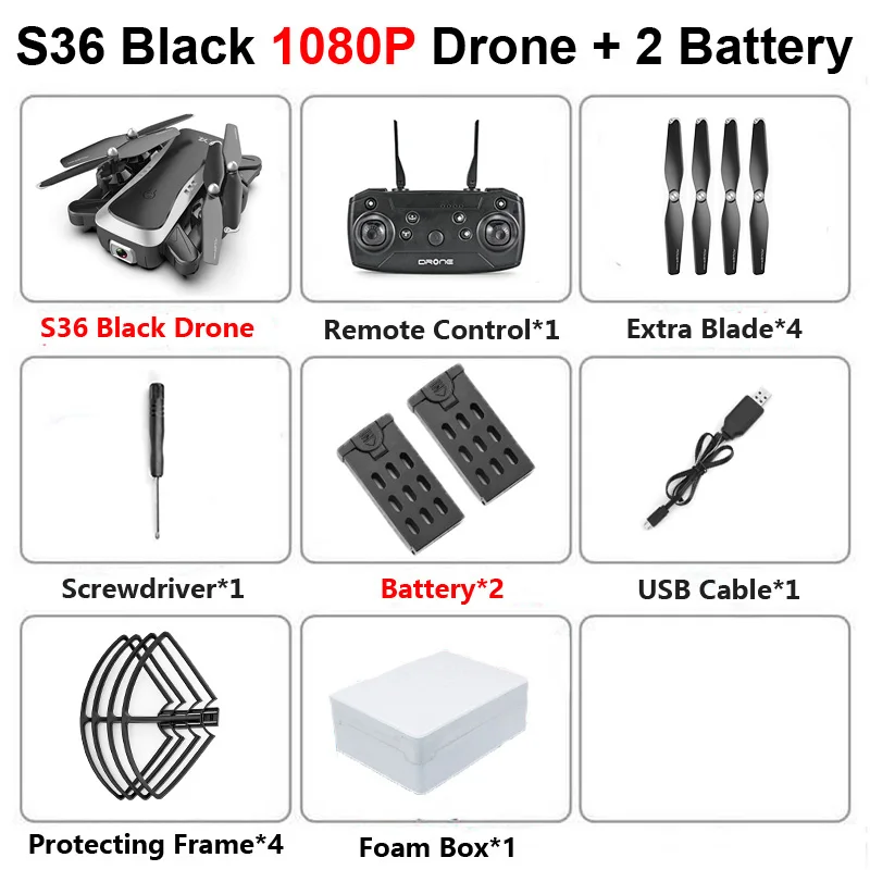 S36 B 1080P 2B Foam S36 Радиоуправляемый Дрон с 4K HD двойной камерой следуем за мной оптическое позиционирование потока широкий угол Wi-Fi FPV складной вертолет Квадрокоптер игрушки - Цвет: S36 B 1080P 2B Foam