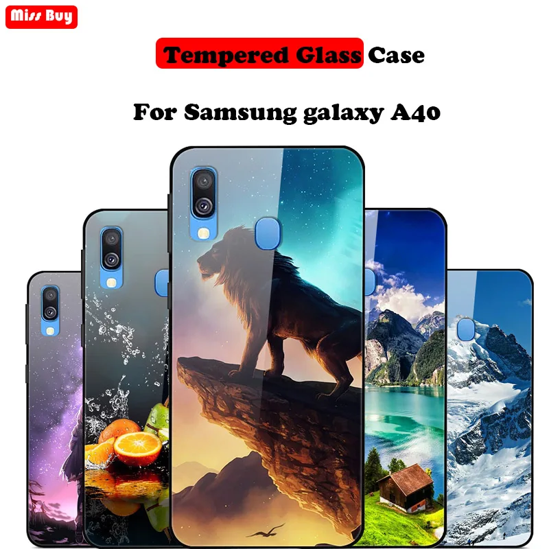 

For Samsung galaxy A40 Case Coque Cartoon Printing Glass Soft Bumper Hard Cover For Samsung A40 A 40 A405 SM-A405F A405F Fundas