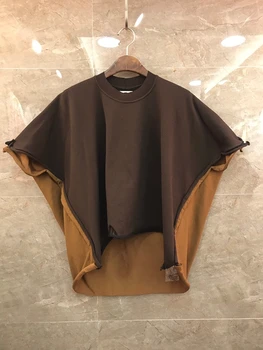 

2020 Spring and Summer New Women's round Neck Color Matching Irregular Decoration Loose All-match 708