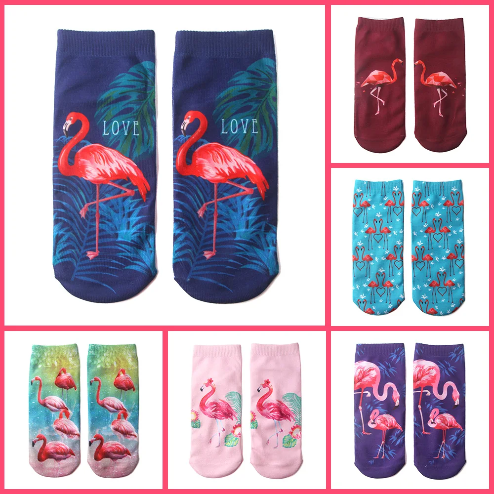 Flamingo Socks 3D Print Casual Women Durable Socks Cute Low Cut Ankle Cartoons Casual Type Teenager funny Socks QS512