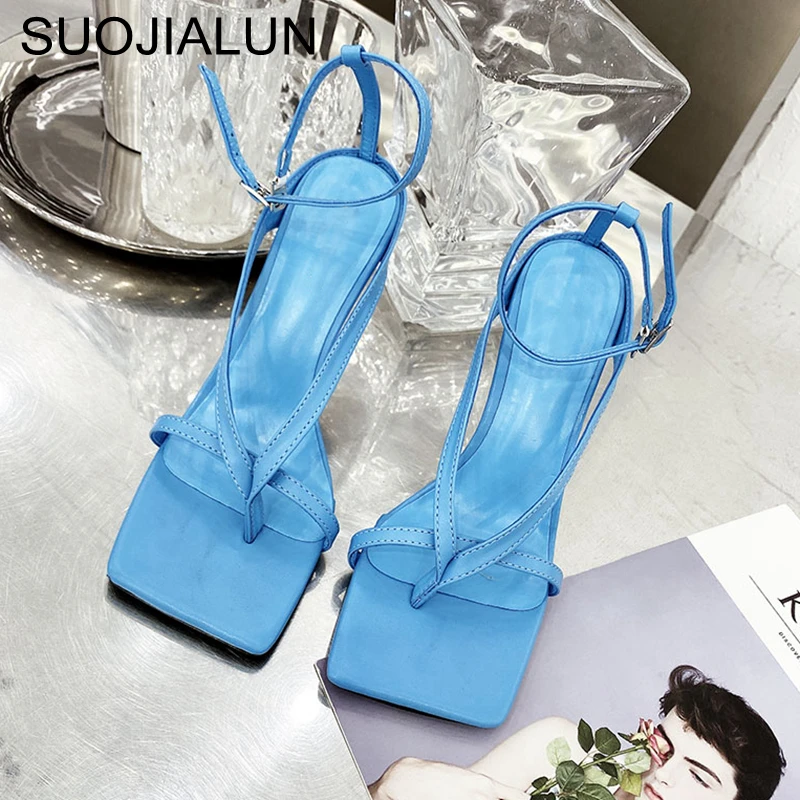 SUOJIALUN Gladiator Sandals High Heels Sandal Shoes Fashion Brand Strap Flip Flops Sexy Thin High Heel Pumps Square Toe Shoes women high heels platform high heels sandals platform sandals