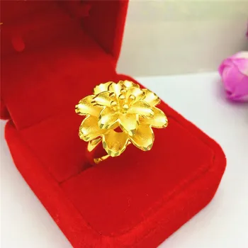 

Fashion 14K Gold Ring for Women's Wedding Engagement Jewelry Delicate Workmanship Flower Ring Not Fade Jewelry Birthday Gifts