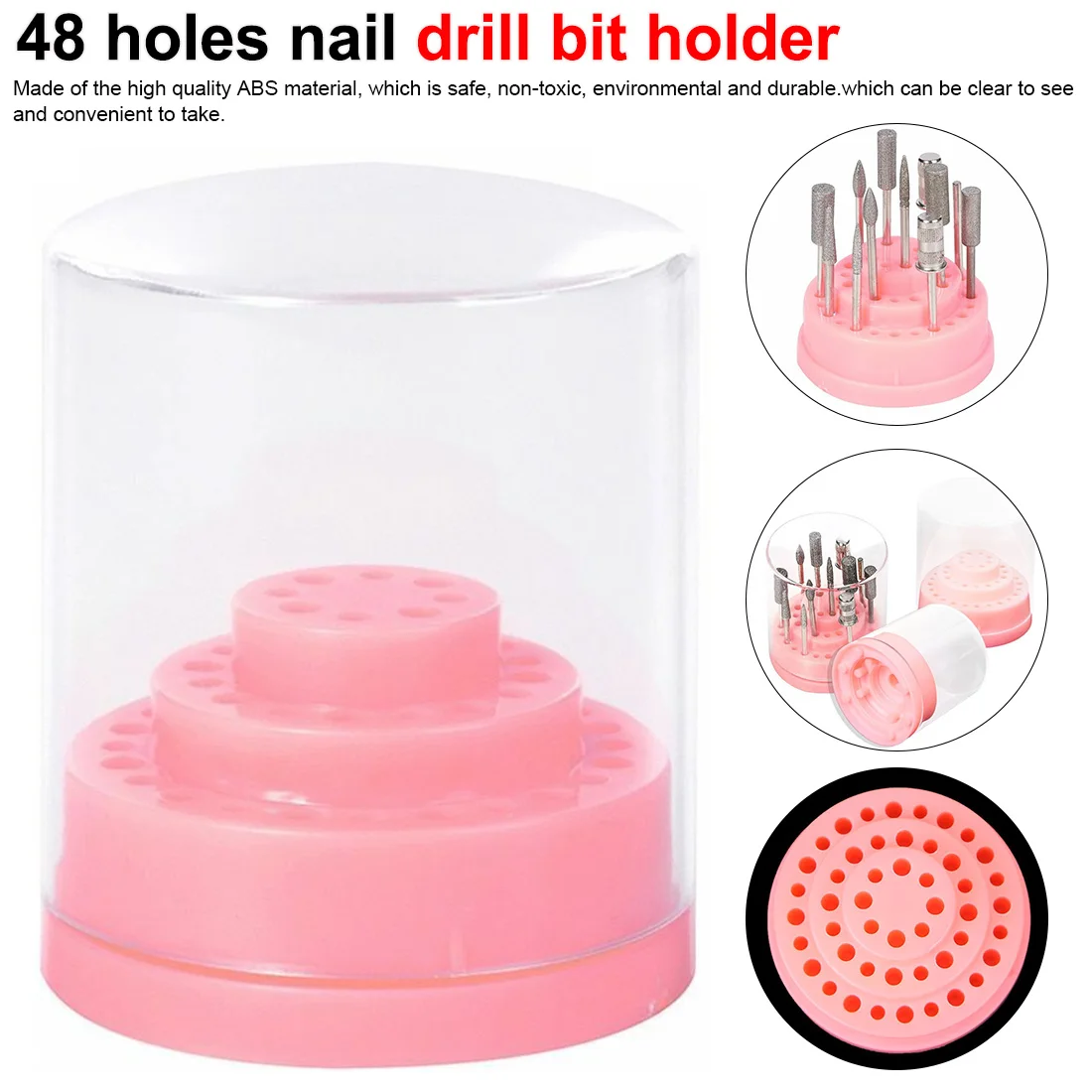 Розовый 1 набор, 48 отверстий, держатель для сверл для ногтей, подставка, дисплей, коробка для сверл для ногтей, органайзер, контейнер, инструмент для маникюра, инструмент для дизайна ногтей