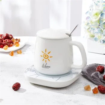 

55 Degree Insulation Base Mats Electric Warm Cup Mat Milk Tea Coffee Drink Cup Coasters Warmer Heater Tray Pad with Mugs