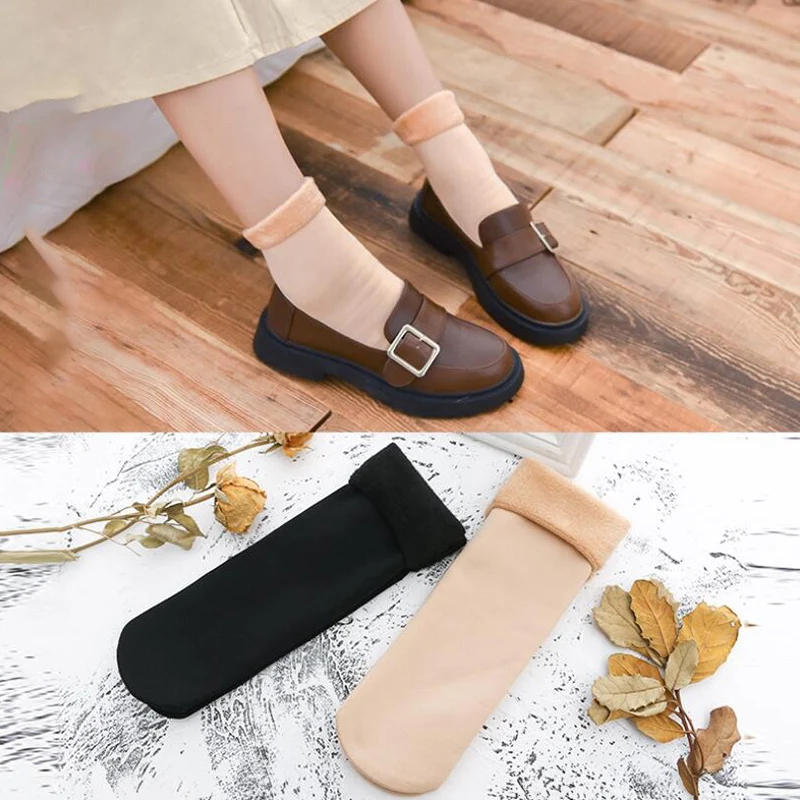 

Hot Winter Warm Socks Women Plus Velvet Thick Thermal Wool Socks Snow Long Socks Femme Solid Boots Floor Sleeping Sock Calcetines meias