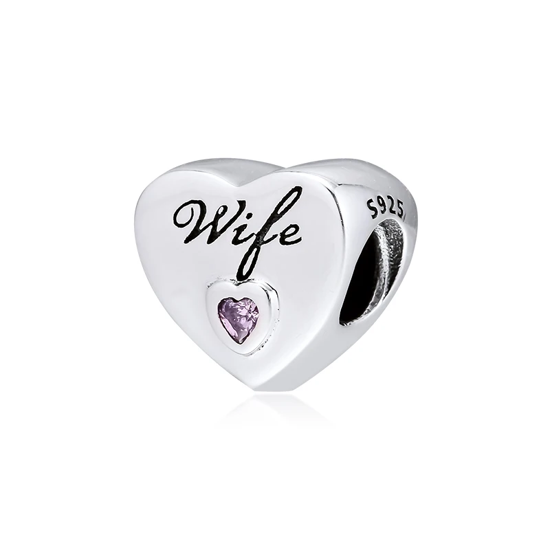 DIY Fits for Pandora Charms Bracelets Wife Love Heart Beads 925 Sterling-Silver-Jewelry Free Shipping