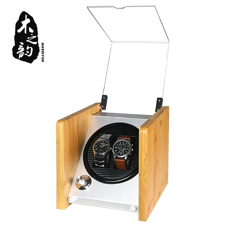 

Double Watch Winders Wooden Acrylic Window Black Carbon Fiber Quiet Motor Storage Display Watches Box PU Leather LED Light