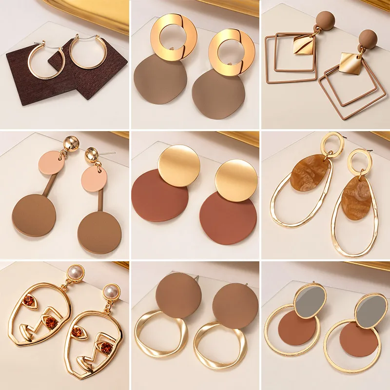 Statement-Earrings Arcylic Gifts Fashion Jewelry Geometric Brown Dangle-Drop Korean Women