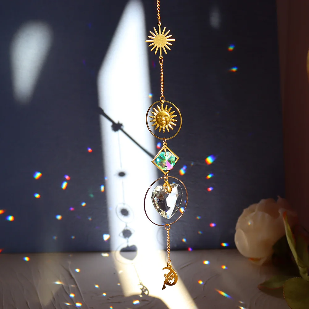 Suncatcher Crystal Wind Chimes Star Moon Diamond Prisms Hanging Light Catcher Rainbow Maker Window Curtains Pendant Home Decor