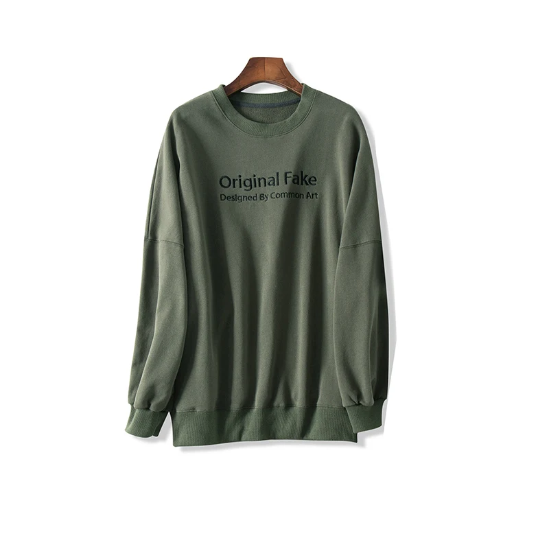 Olive SuyaDream свободные хлопковые свитшоты с круглым вырезом и открытыми плечами с надписью пуловеры с вышивкой осень зима рубашка - Цвет: Olive