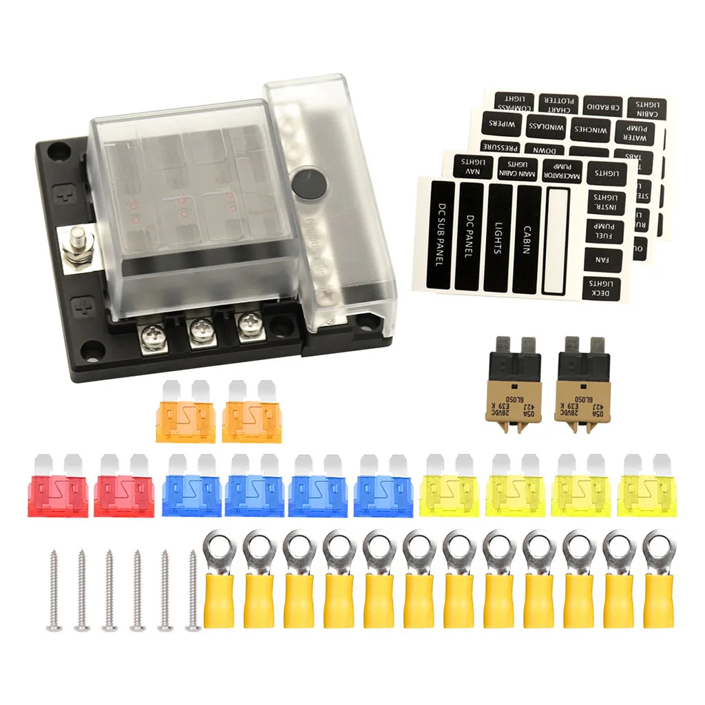 6-Way Blade Fuse Box Block Holder LED Indicator 12V 32V Suv Yacht Boat Ship Car