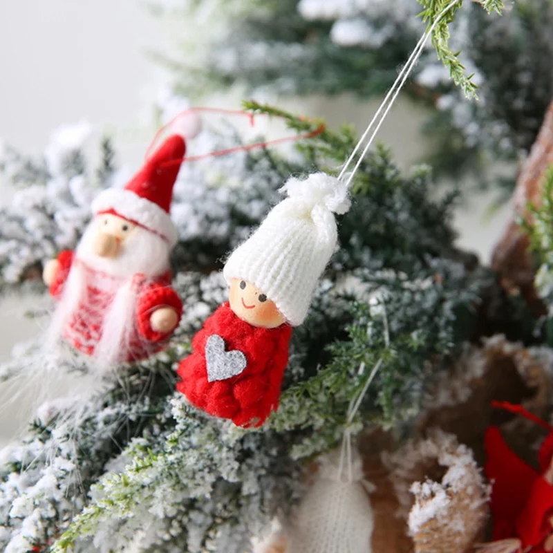2 шт./компл. Merry Christmas шерстяного фетра пара маленькая кукла милая Пижама с рождественским принтом, пижама подвесное украшение праздничные вечерние год поставки украшения