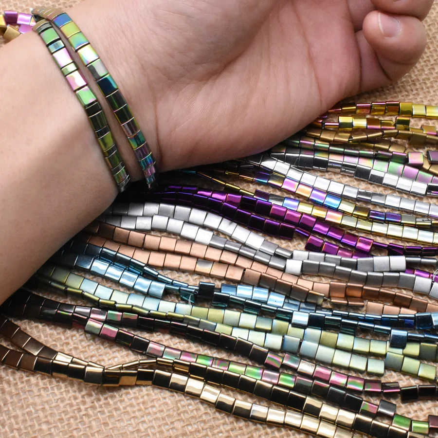 

5mm Two Holes Matte Natural Stone Hematite Beads Colour Square Spacer Beads For Jewelry Making Diy Bracelets Pulseira Masculina