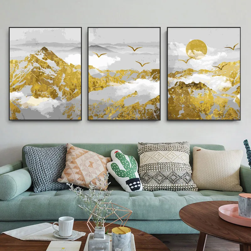 3Pcs picture Canvas Paintings DIY painting by numbers with birds Abstract Mountains Statue Poster Home Decor For Living Room | Дом и сад