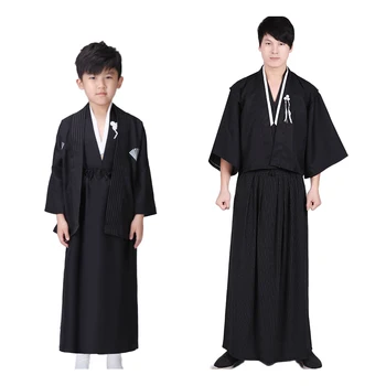 

New Year Festival Halloween Cosplay Father Son Japanese Kimono Costumes Man Kids Boys Yukata Samurai Sauna Haori Robe Gown