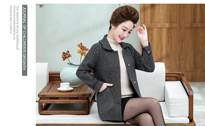 XJXKS Fashion lapel women sweater coat autumn winter new loose plus size fashion houndstooth women knitted jacket