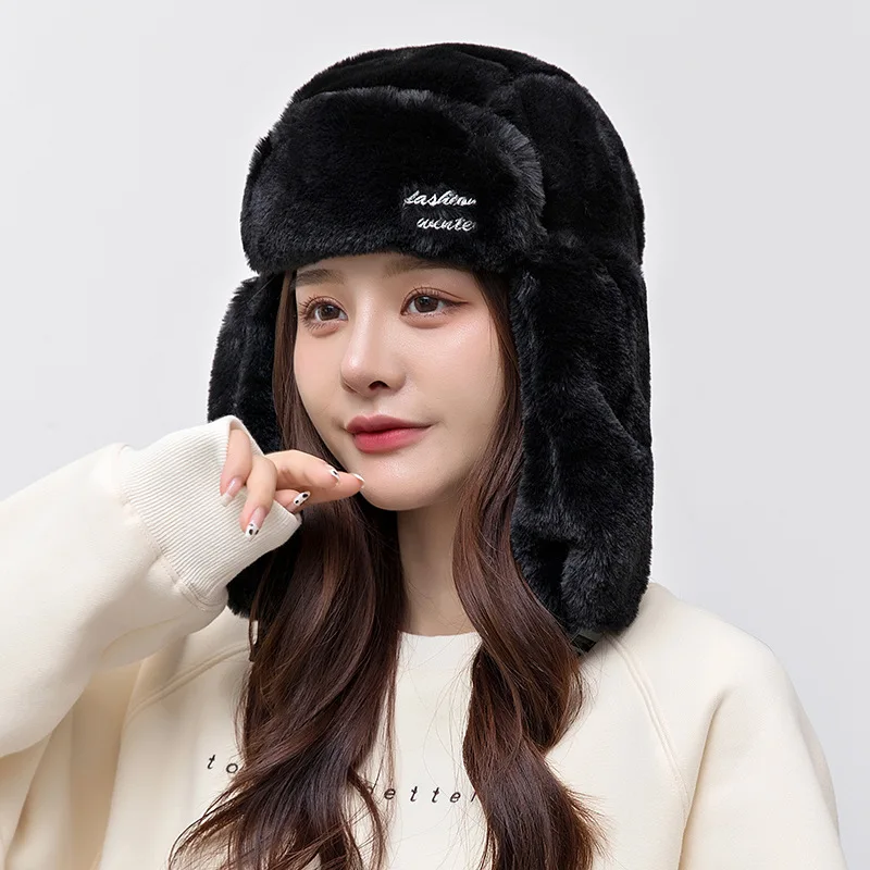 

2021 New Fox Fur Plush Hat Thickened Winter Warm Hat Hat Warm Russian Trooper Fur Earflap Winter Skiing Hat Cap Fits Women