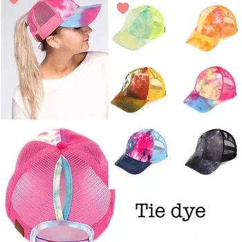 

2020 High Quality Summer Womens Mesh CC Ponytail Baseball Caps Fashion Tie Dye Snapback Caps for Female Sport Hat Sunhat Anti-UV