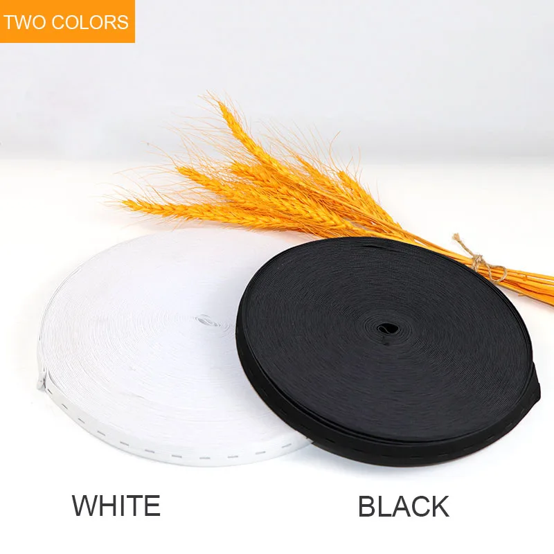5 Meter Flat Elastic Band with Buttonholes for DIY Garment Sewing - White/Black