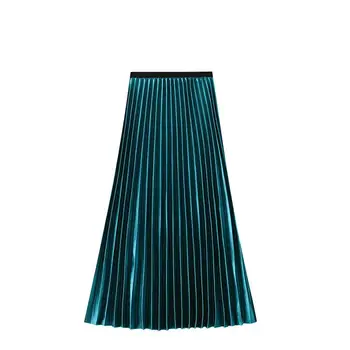 

Metal Light Sense Pleated A-line Max Skirt For Women Autumn Winter Silky Solid Elegant-Style Long Skirt Women