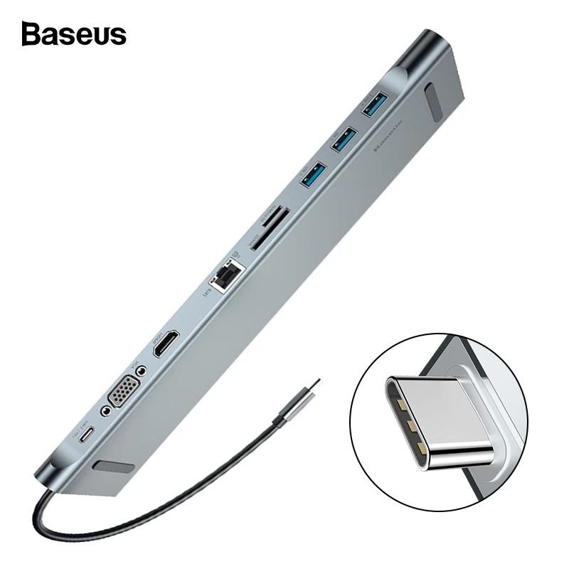 Acheter Baseus USB C HUB Type C vers HDMI VGA RJ45 multi ports USB 3.0 USB3.0 type c répartiteur pour Macbook Pro Air USB C adaptateur de moyeu