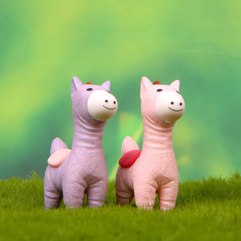 2pcs Alpaca Small Ornaments Animal Doll DIY Fairy Garden Decor Sheep Miniature Figurines Resin Crafts Decorations Cartoon Gifts | Дом и сад