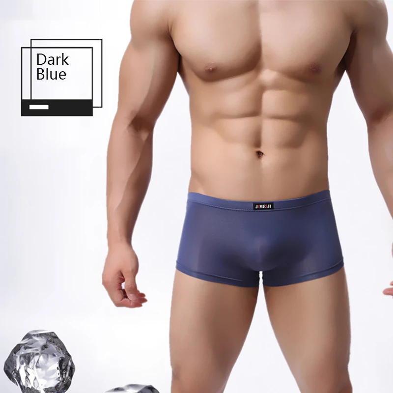 Dark blue Для мужчин боксеры Ice Silk(искусственное волокно нижнее белье трусы-шортики с заниженной талией уличная Мужская обувь водонепроницаемый дышащий с низкой талией для геев нижнее белье - Цвет: Dark blue